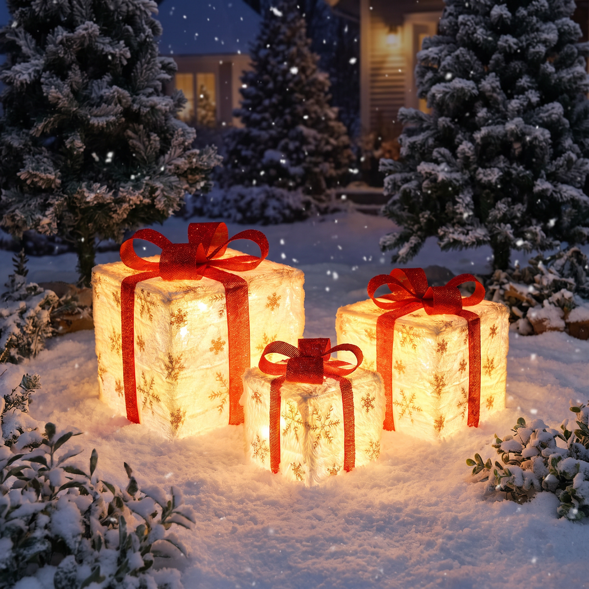 Boîtes cadeaux lumineuses LED, lot de 3 avec minuteur et télécommande, déco de Noël intérieur et extérieur