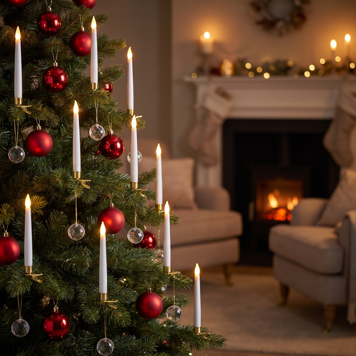 Bougies LED pour sapin de Noël sans fil avec télécommande et pendentifs, effet flamme