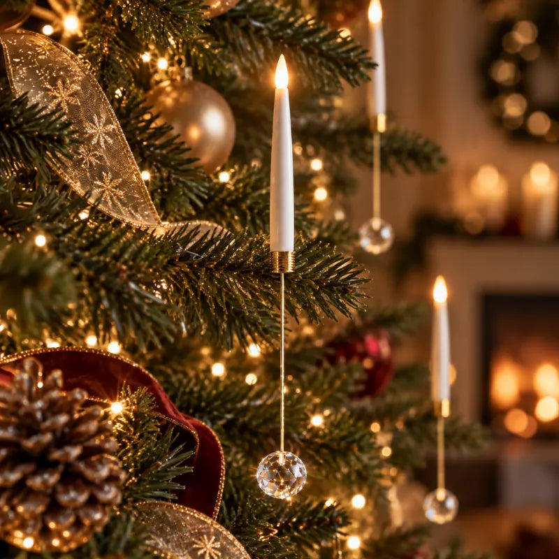 Bougies LED pour sapin de Noël sans fil avec télécommande et pendentifs, effet flamme