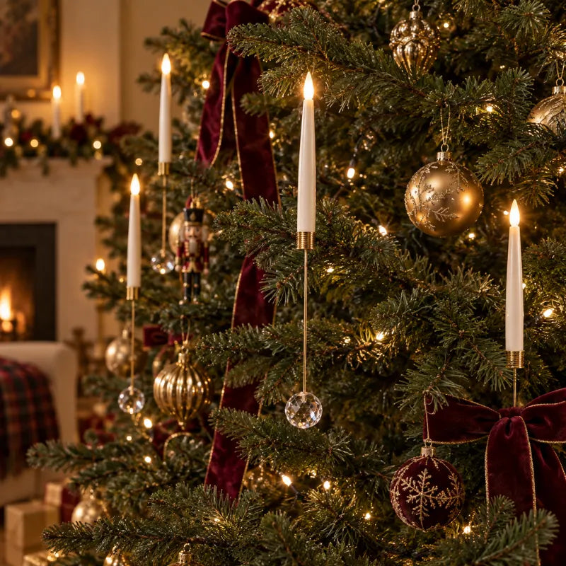 Bougies LED pour sapin de Noël sans fil avec télécommande et pendentifs, effet flamme