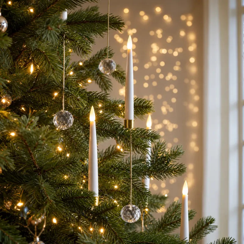 Bougies LED pour sapin de Noël sans fil avec télécommande et pendentifs, effet flamme