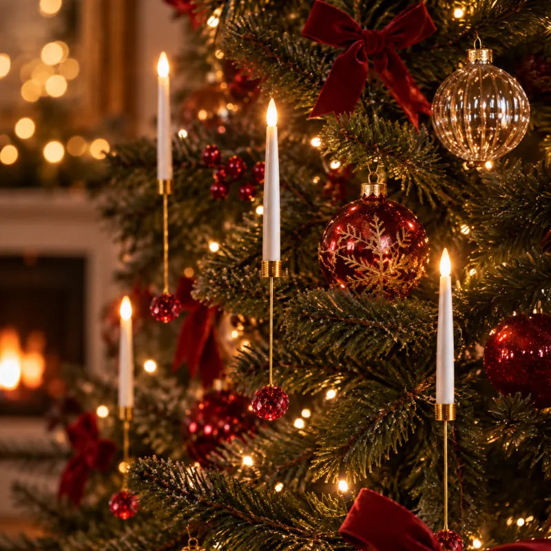 Bougies LED pour sapin de Noël sans fil avec télécommande et pendentifs, effet flamme