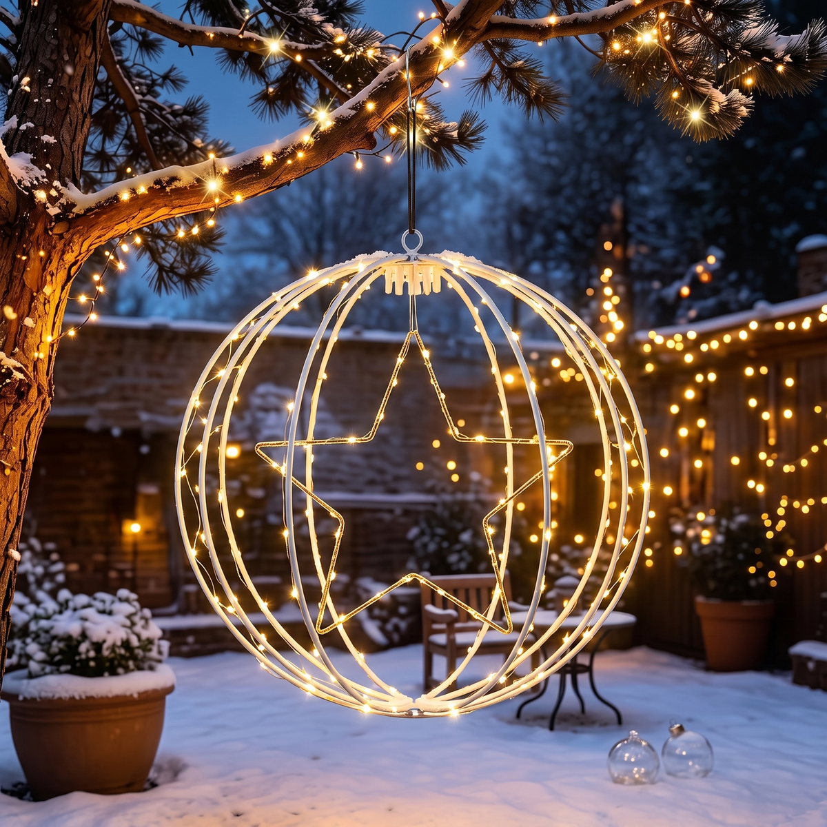 Boule lumineuse LED étoile 30 cm, 200 LED, éclairage de Noël extérieur avec minuterie