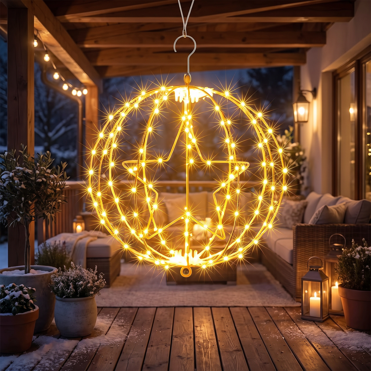 Boule lumineuse LED étoile 30 cm, 200 LED, éclairage de Noël extérieur avec minuterie