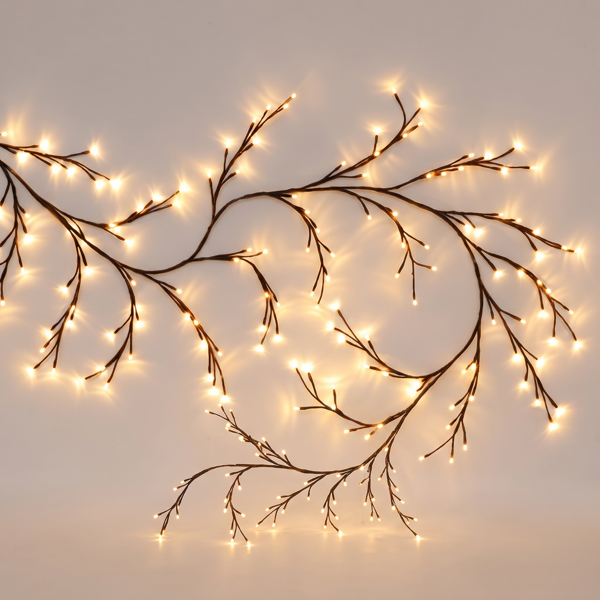 Branche lumineuse LED en saule 2,3 m, 144 LED blanc chaud, décoration murale flexible