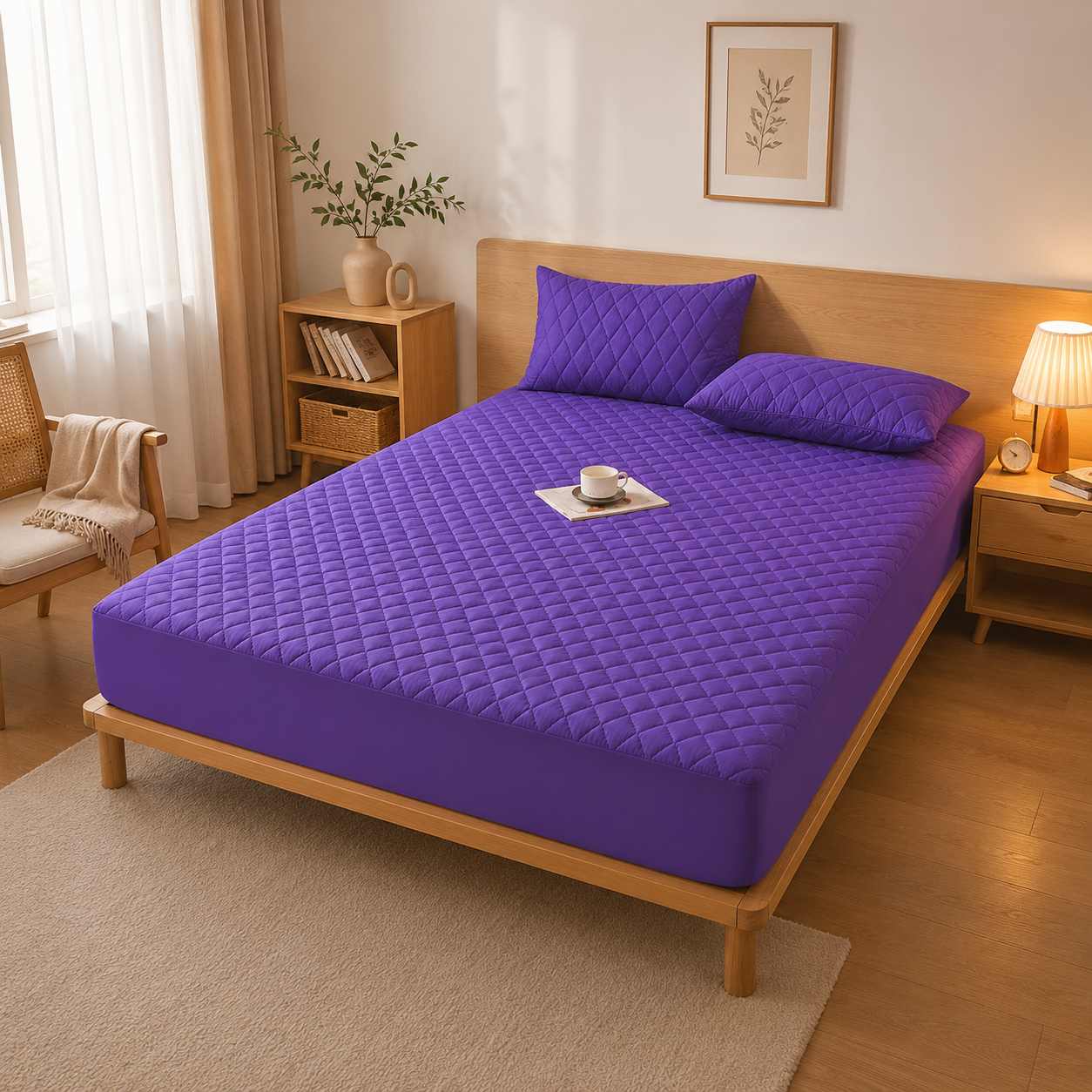 Housse de Matelas Matelassée Polyester Blanche 160 × 200 cm – Face Supérieure Imperméable, Lavable en Machine, Maintien Semi-Couvert