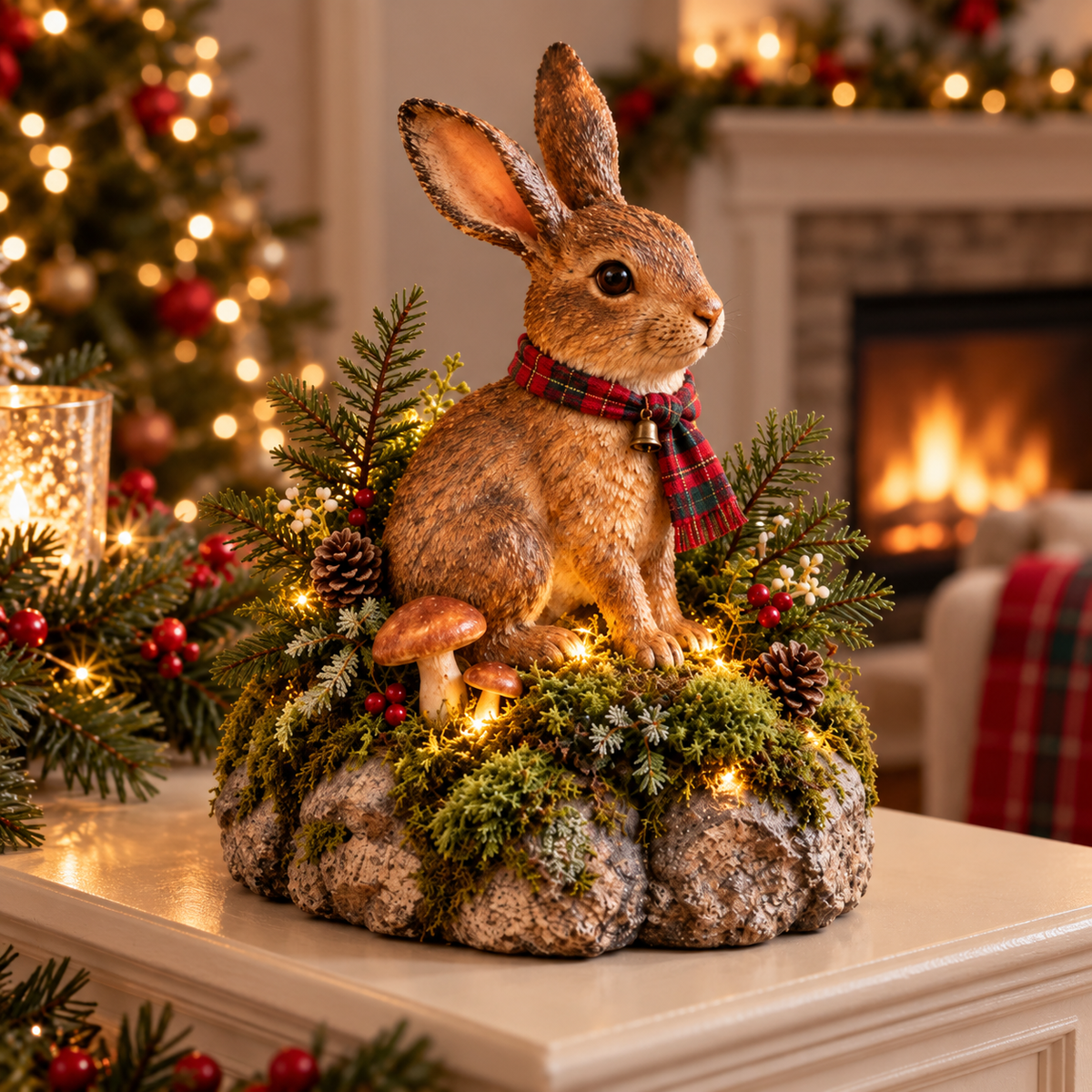 Statue de Lapin de Noël Éclairée avec Micro LED