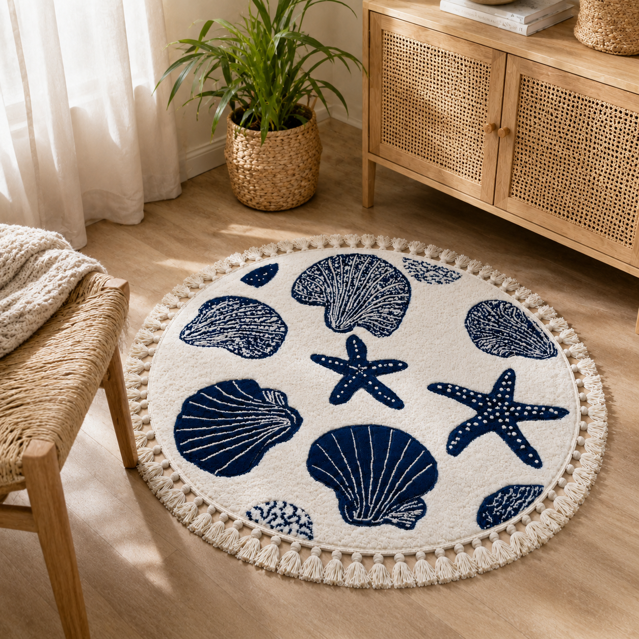 Serviette de Plage Ronde Éponge Bleu Ø150 cm – Séchage Rapide, Format Rond, Utilisation Polyvalente