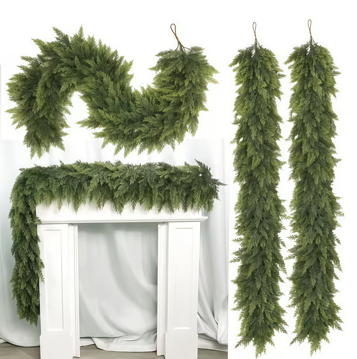 Guirlande de cèdre artificielle lot de 2, 180 cm, aspect réaliste pour cheminée, escalier et porte
