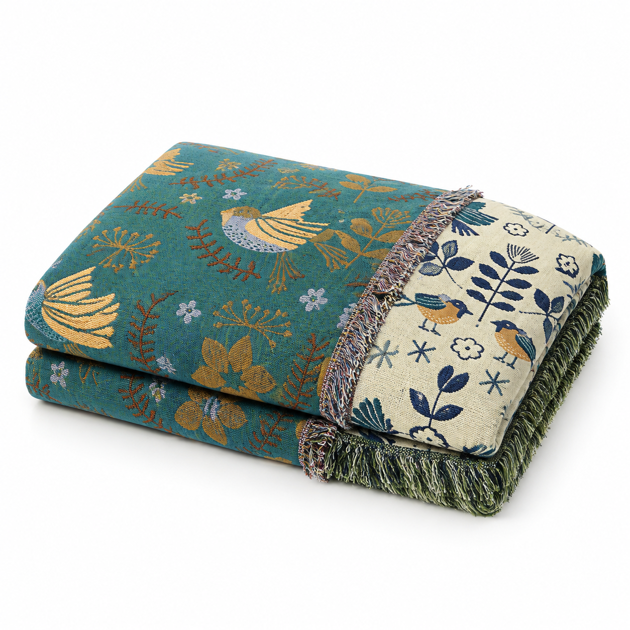 Couverture Réversible en Coton avec Motif Oiseaux