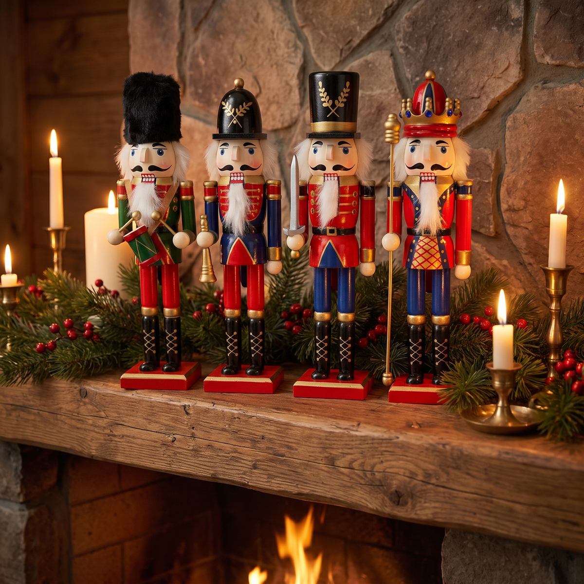 Casse noisette 30 cm en bois, figurine casse noisette peinte à la main pour Noël