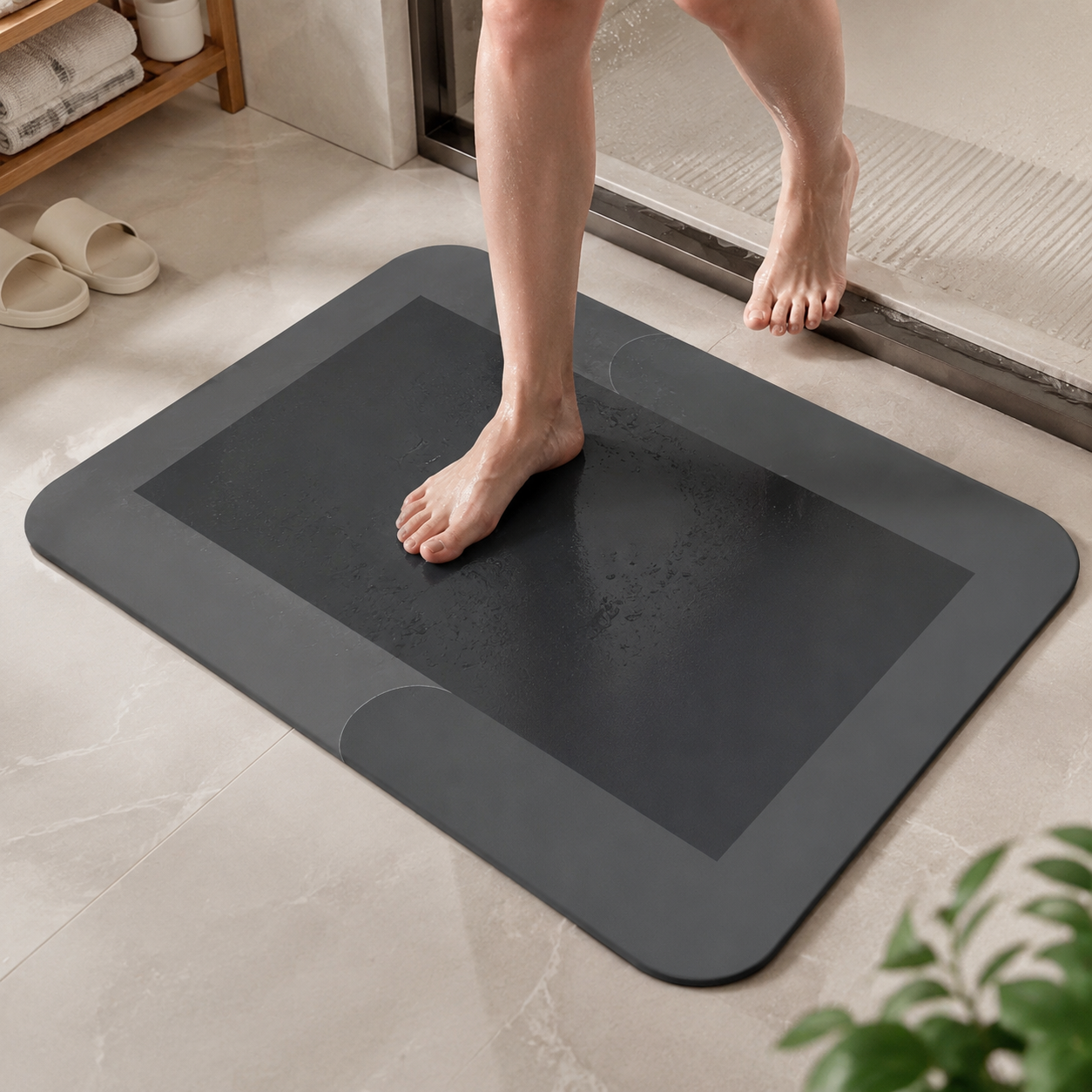 Tapis de Bain Géométrique Polyester Gris 40 x 60 cm – Absorbant, Antidérapant, Séchage Rapide