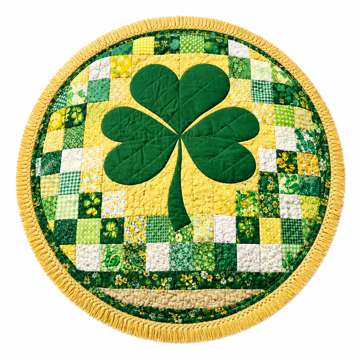 Serviette de Plage Ronde Motif Trèfle Éponge Verte Ø150 cm – Séchage Rapide, Grande Surface, Multiusage