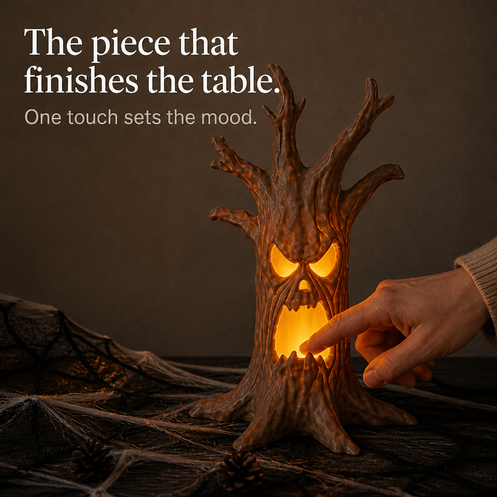Hollowyn – Tronc d'arbre avec visage sculpté lumineux