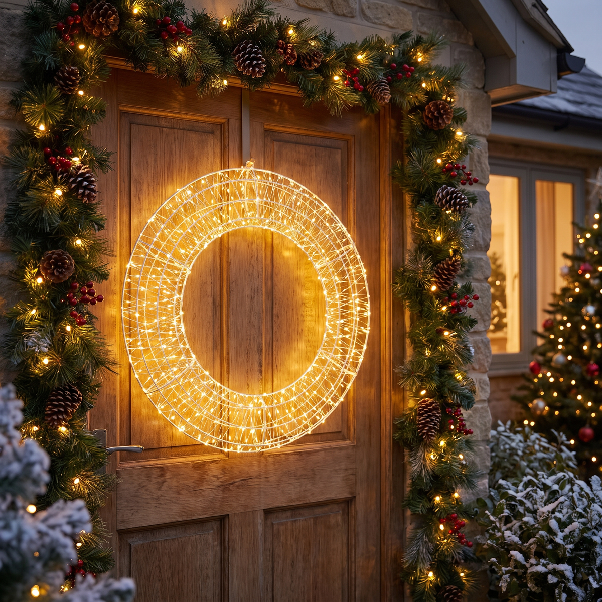Couronne lumineuse LED Ø45 cm, 720 LED blanc chaud, couronne en métal avec minuterie pour fenêtre et porte