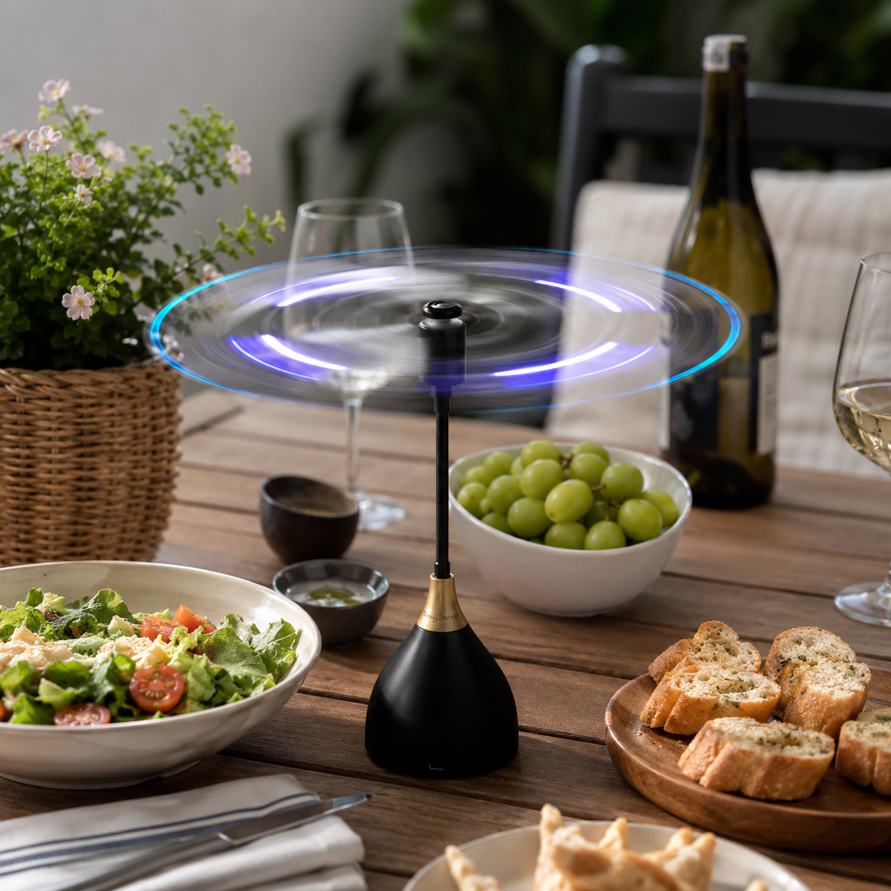 Ventilateur Anti-Mouches de Table Plastique Noir Ø25 cm – USB ou Piles, Portable, Lames Flexibles