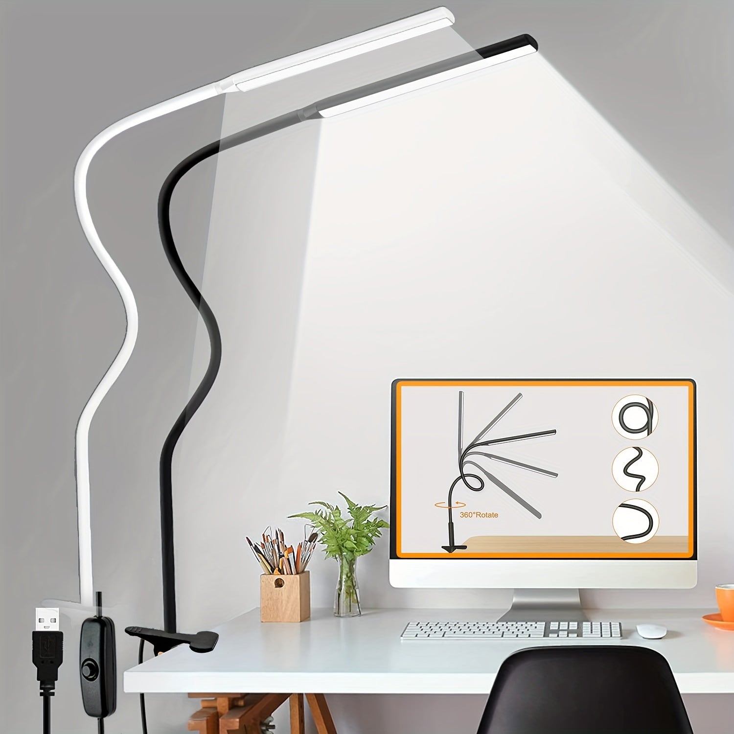 ClipoGlow - Lampe de Bureau LED avec Col de Cygne et Pince