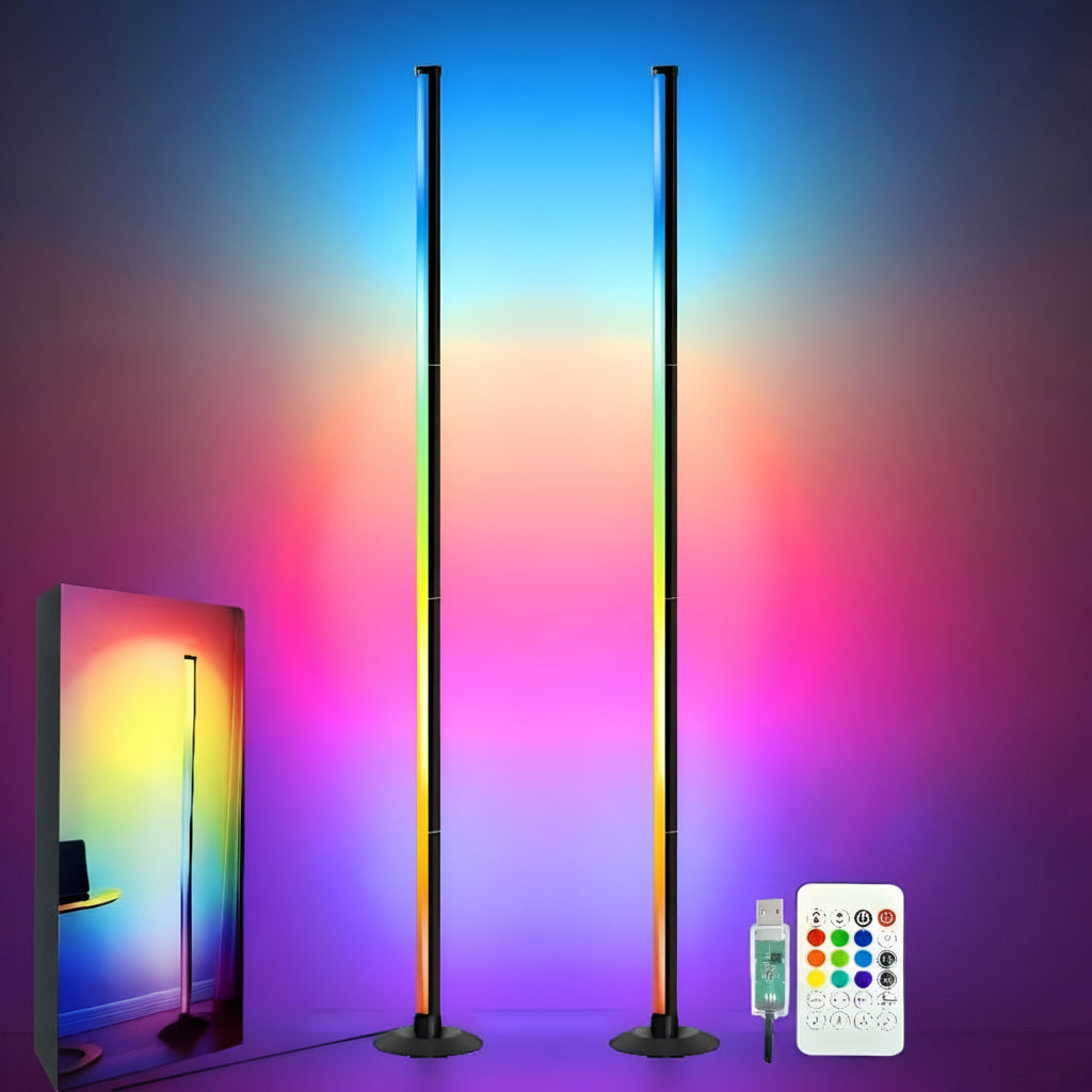 Lampadaire LED RGBIC Aluminium Noir 140 cm – Variateur, Contrôle App, Télécommande
