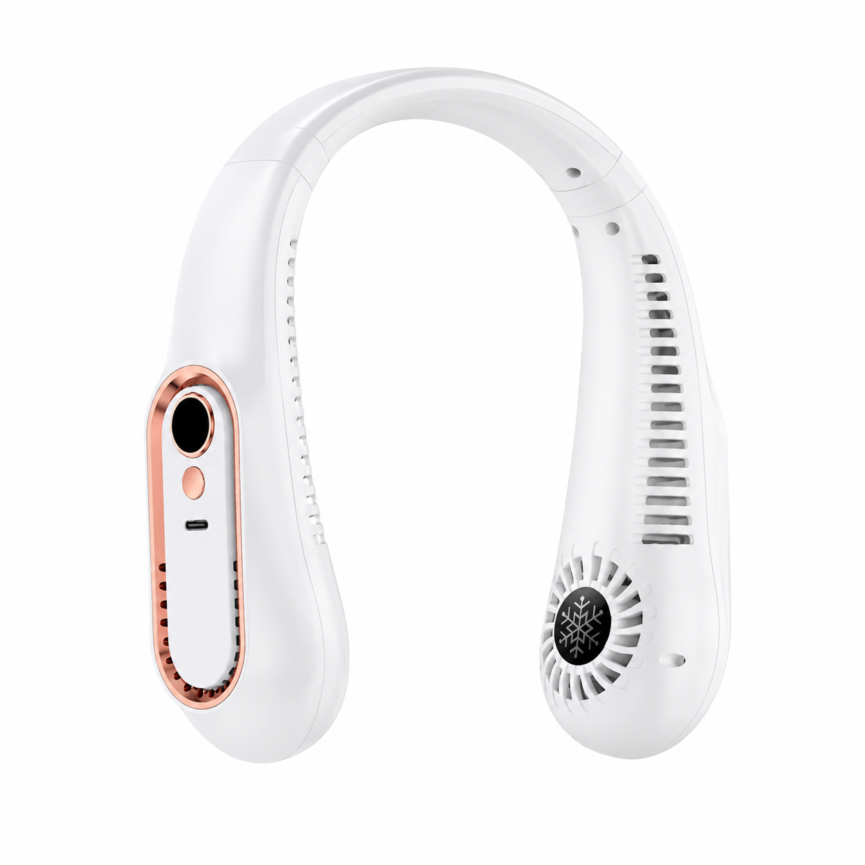 Ventilateur de Cou Sans Lame ABS Blanc 18 cm – 5 Vitesses, Rechargeable USB, Affichage Numérique