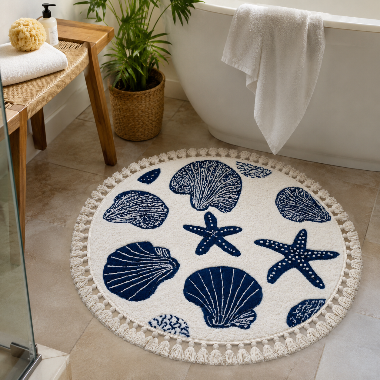 Serviette de Plage Ronde Éponge Bleu Ø150 cm – Séchage Rapide, Format Rond, Utilisation Polyvalente