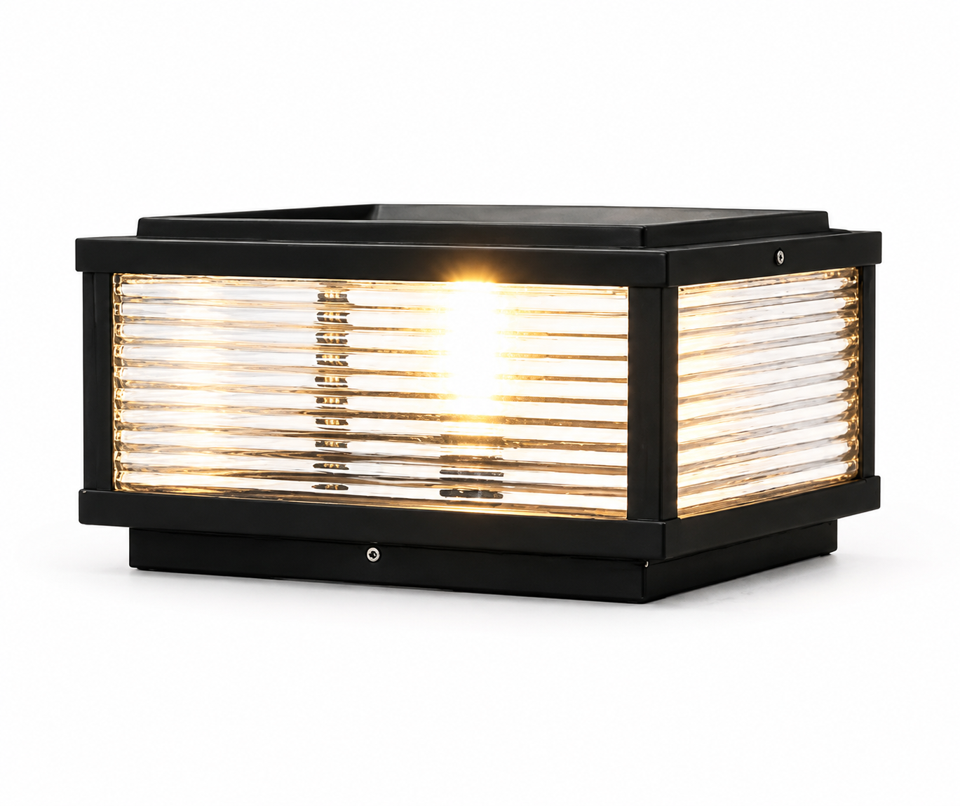 Borne Lumineuse Extérieure Acier Inoxydable Noir 25 cm – Verre Nervuré, Diffusion Uniforme, Montage au Sol