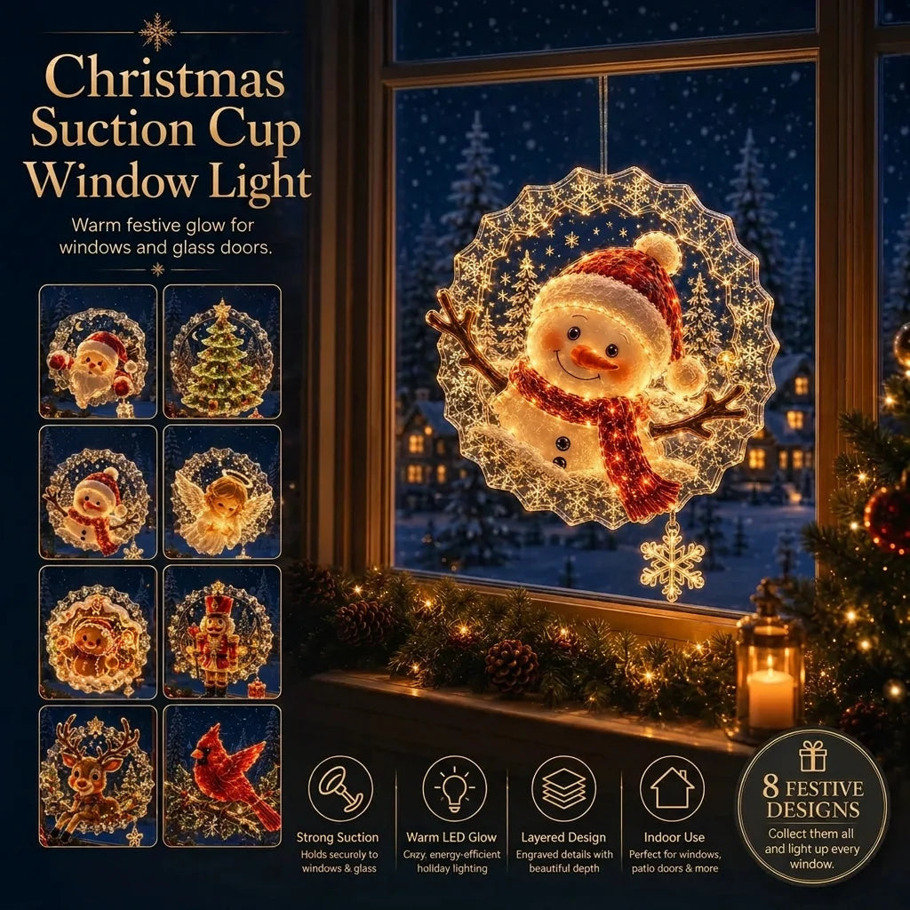 Décoration de fenêtre de Noël lumineuse avec ventouse, 8 motifs