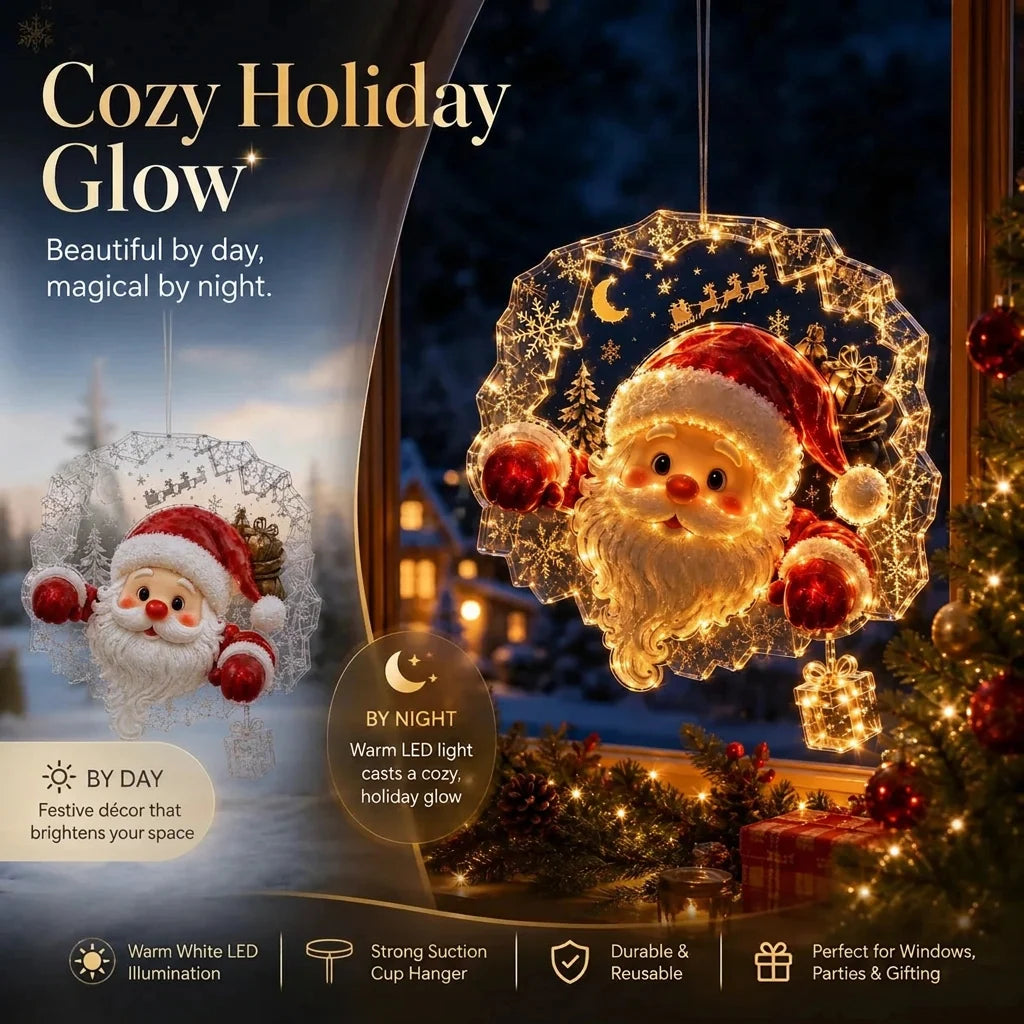 Décoration de fenêtre de Noël lumineuse avec ventouse, 8 motifs