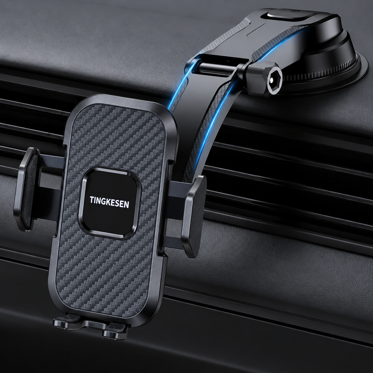 Support Téléphone Voiture Ajustable ABS Noir 15 cm – Tableau de Bord, Rotation 360°, Usage Universel