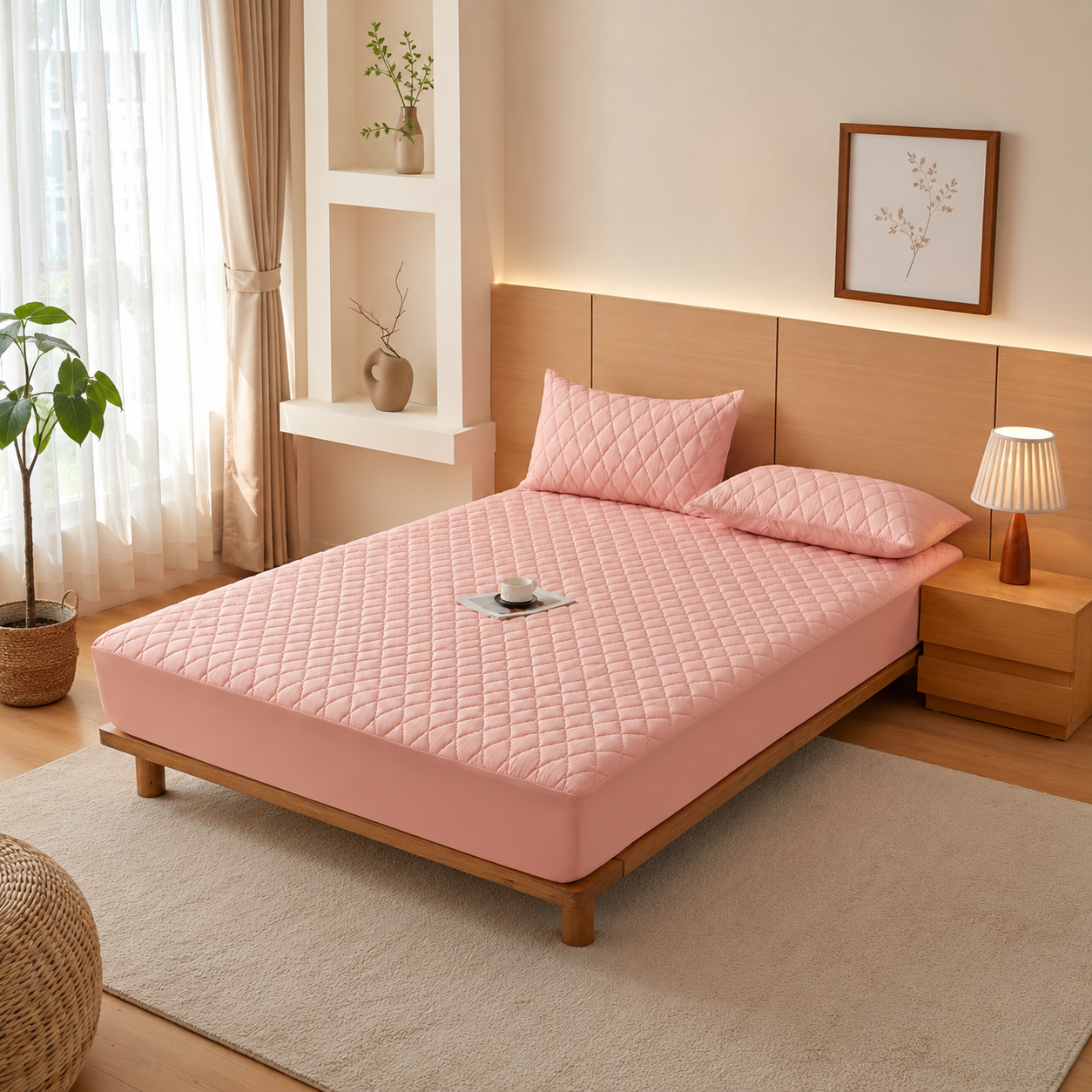 Housse de Matelas Matelassée Polyester Blanche 160 × 200 cm – Face Supérieure Imperméable, Lavable en Machine, Maintien Semi-Couvert