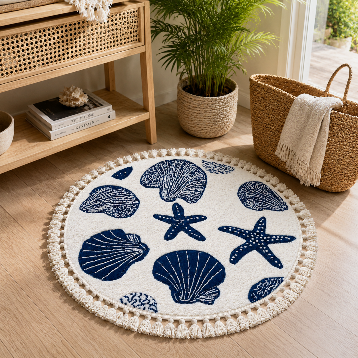 Serviette de Plage Ronde Éponge Bleu Ø150 cm – Séchage Rapide, Format Rond, Utilisation Polyvalente