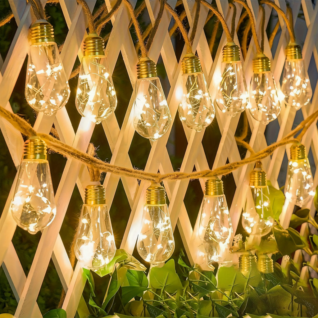 Guirlande Lumineuse Solaire Métal Jaune Ø7,5 m – 8 Modes, Extérieure, Ampoules Décoratives