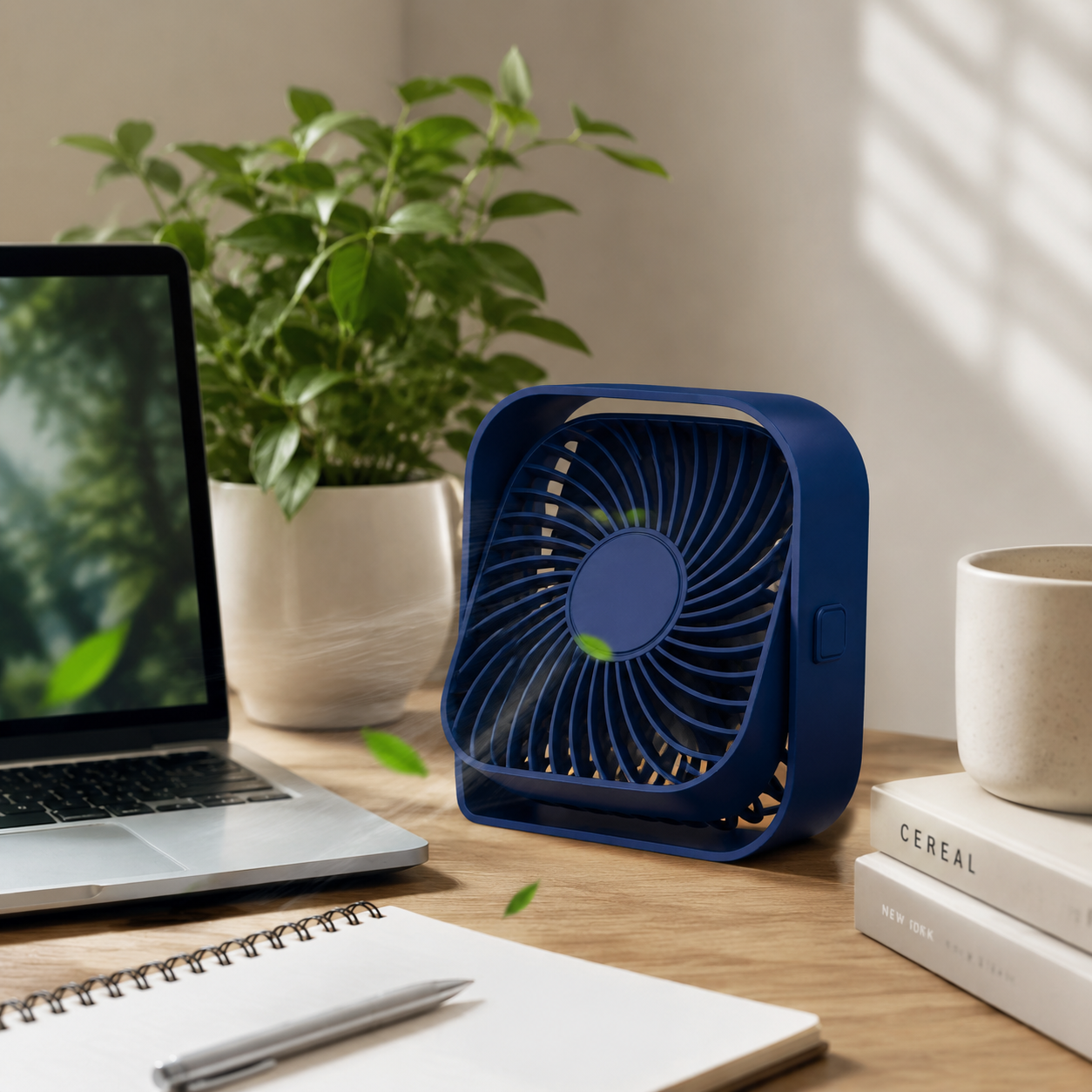 Ventilateur de Bureau Portable ABS Blanc 18 cm – Rotation 360°, 3 Vitesses, USB