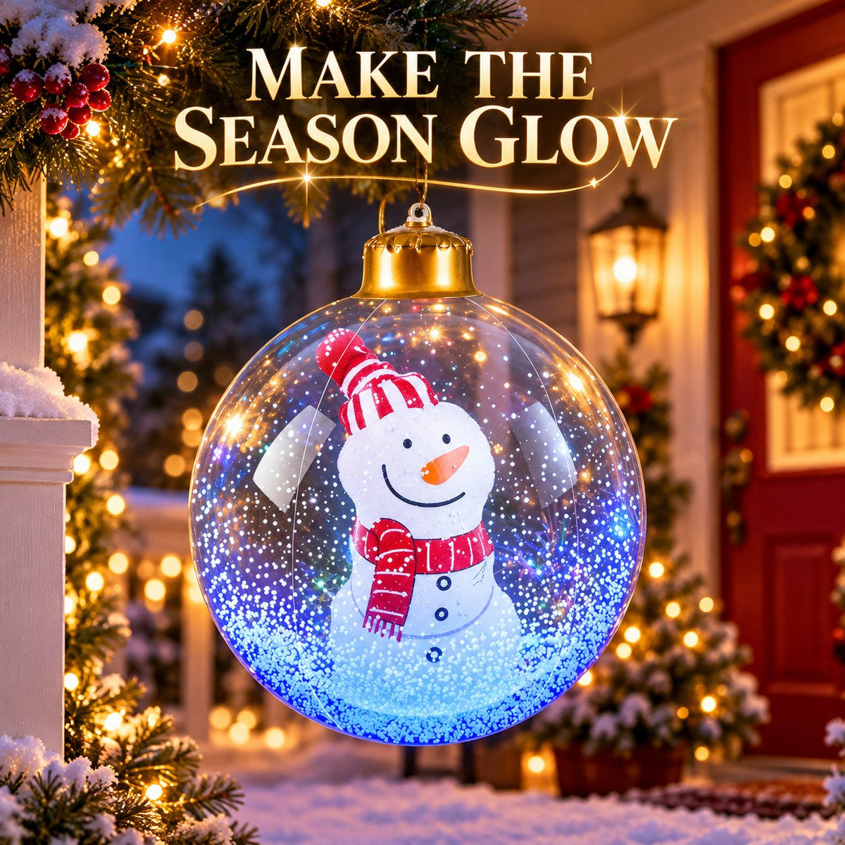 Boule de Noël lumineuse 60 cm avec LED et télécommande, déco extérieure bonhomme de neige, Père Noël, sapin ou renne