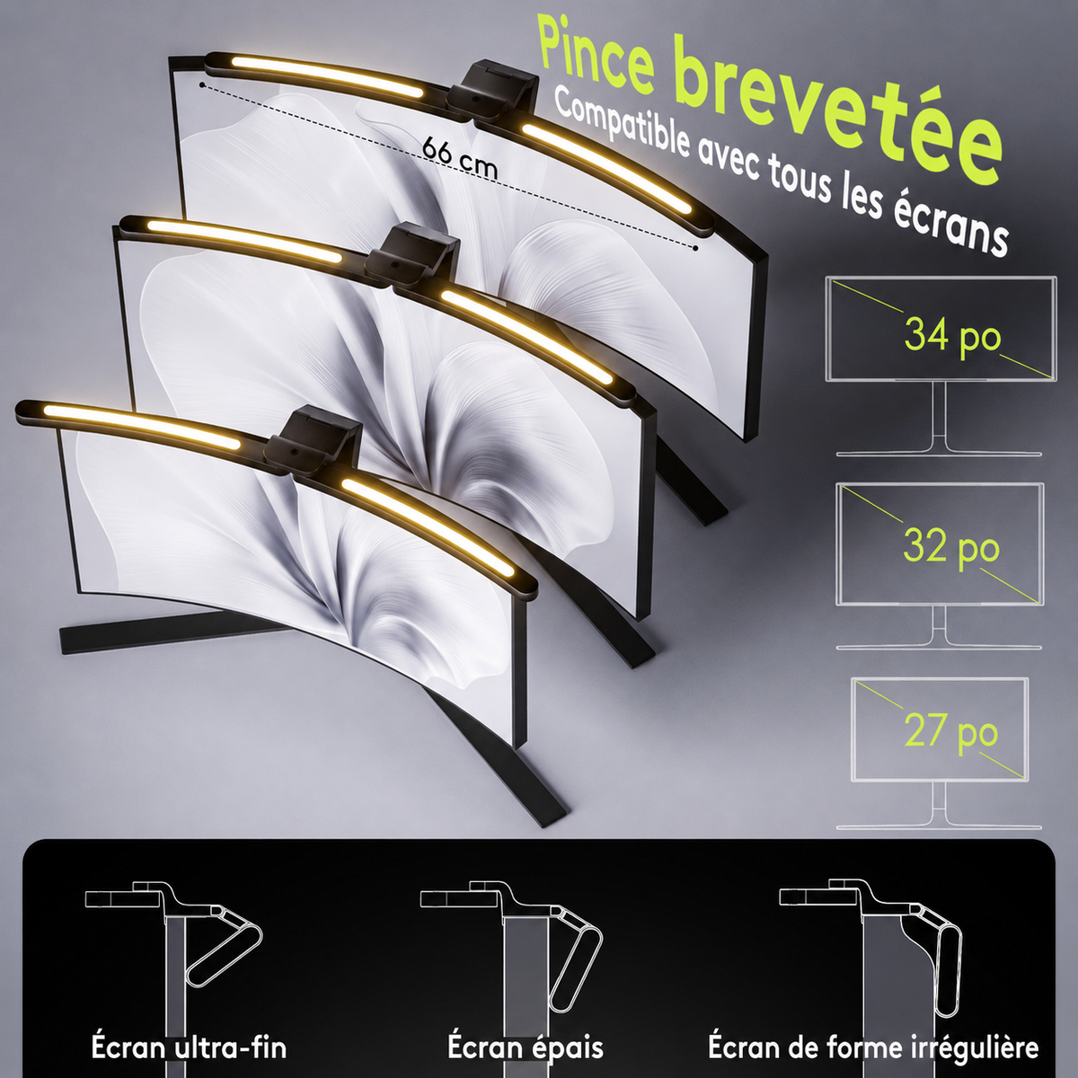 Barre Lumineuse pour Moniteur | Double Tête Pliable, 15 Modes RVB
