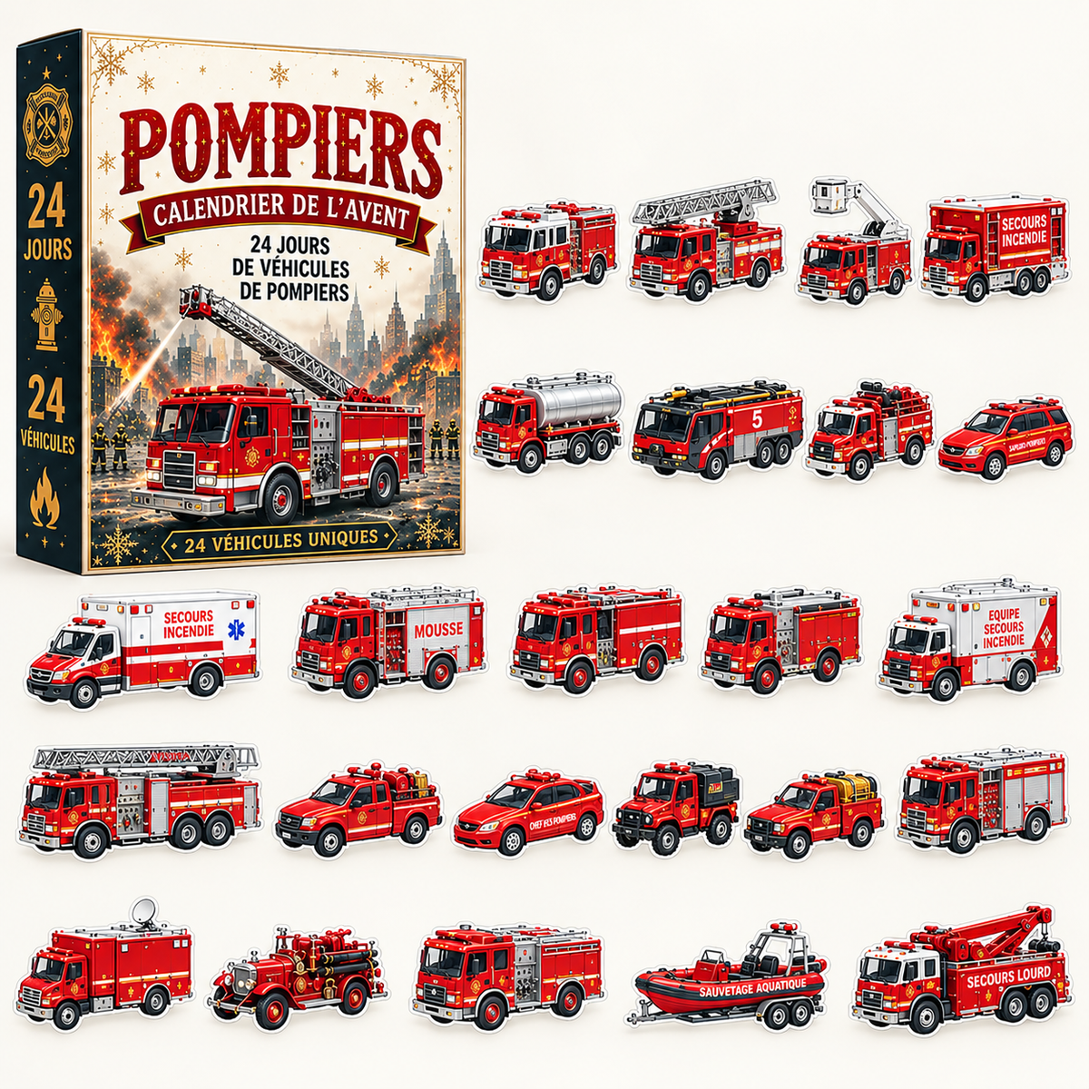 Calendrier de l’Avent 24 Jours – Camions de Pompiers 2D