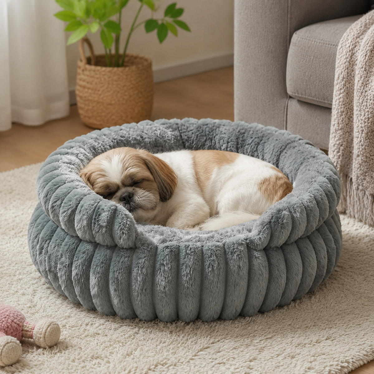 Lit pour chien surélevé rond avec côtés rembourrés