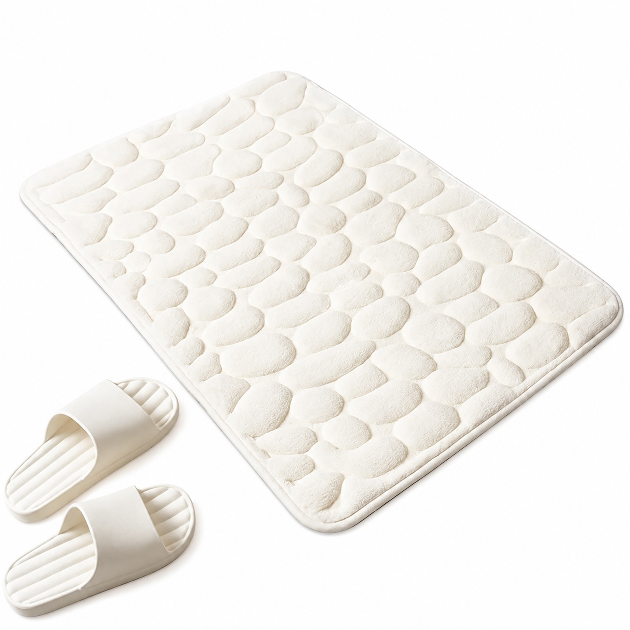 Tapis de Bain Velours Corail Polyester Beige 60x90 cm – Absorbant, Base PVC, Lavable