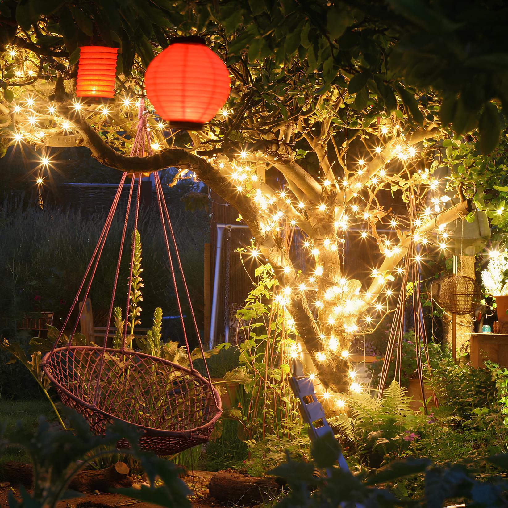 Guirlande lumineuse solaire LED blanc chaud extérieur jardin IP65 étanche design moderne