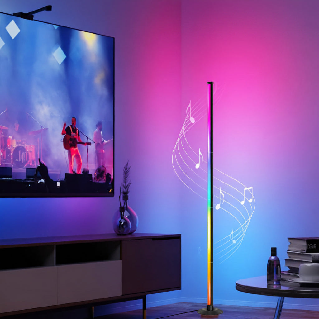 Lampadaire LED RGBIC Aluminium Noir 140 cm – Variateur, Contrôle App, Télécommande