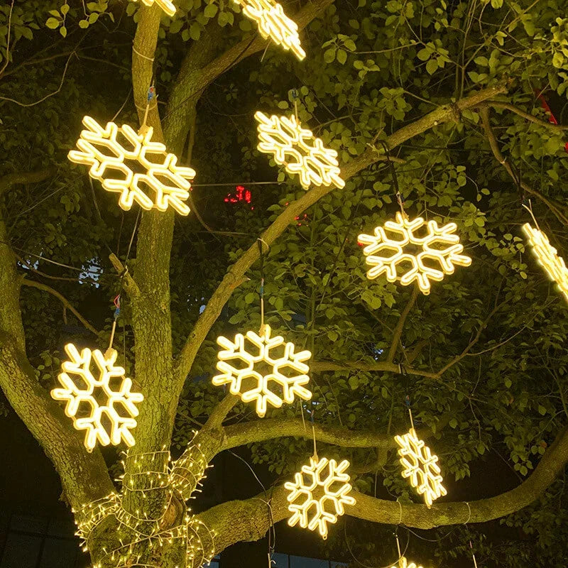 Flocon de neige LED à suspendre pour l’extérieur, décoration lumineuse néon pour arbre et balcon