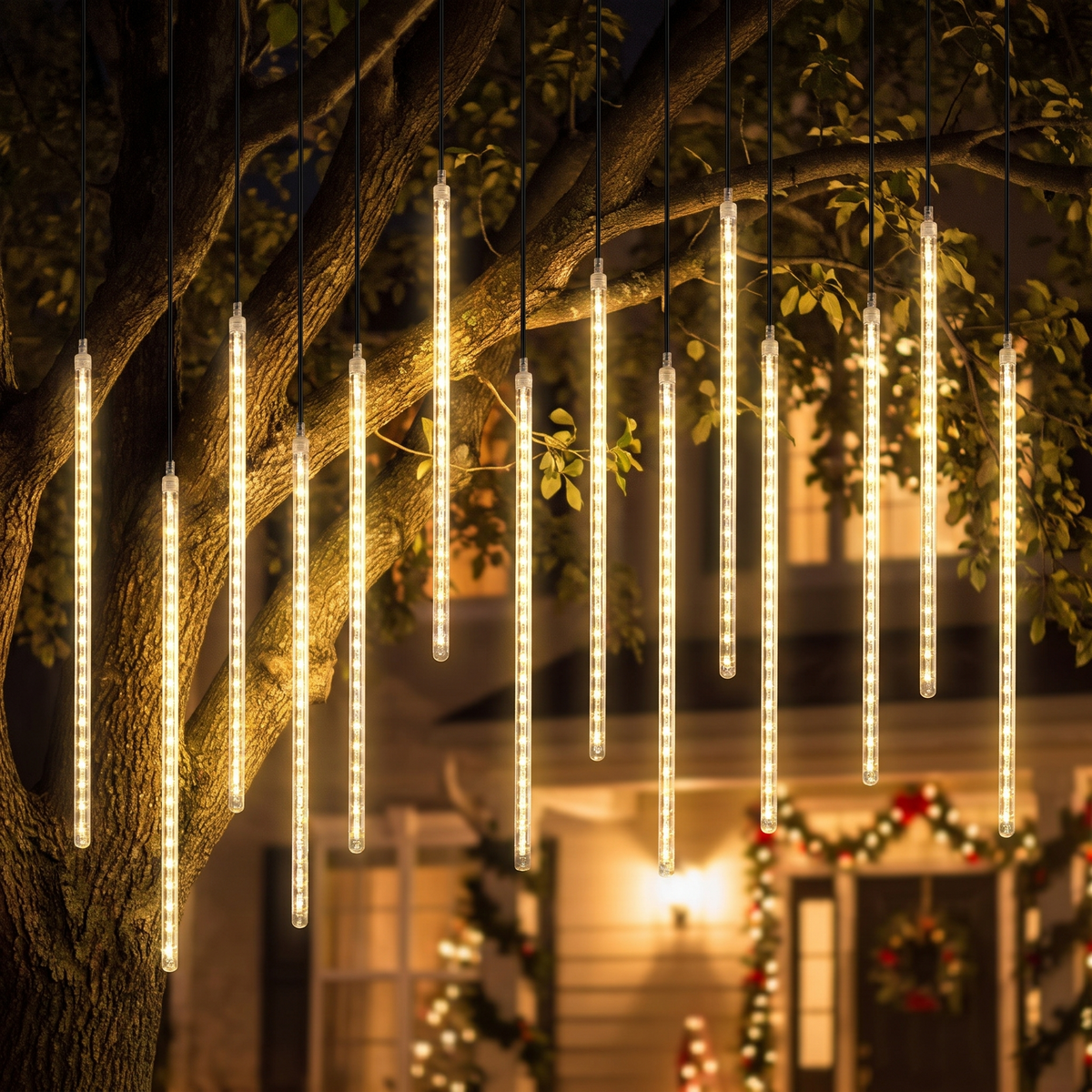 Guirlande LED pluie de météores pour l’extérieur, tubes lumineux étoiles filantes pour arbre et jardin