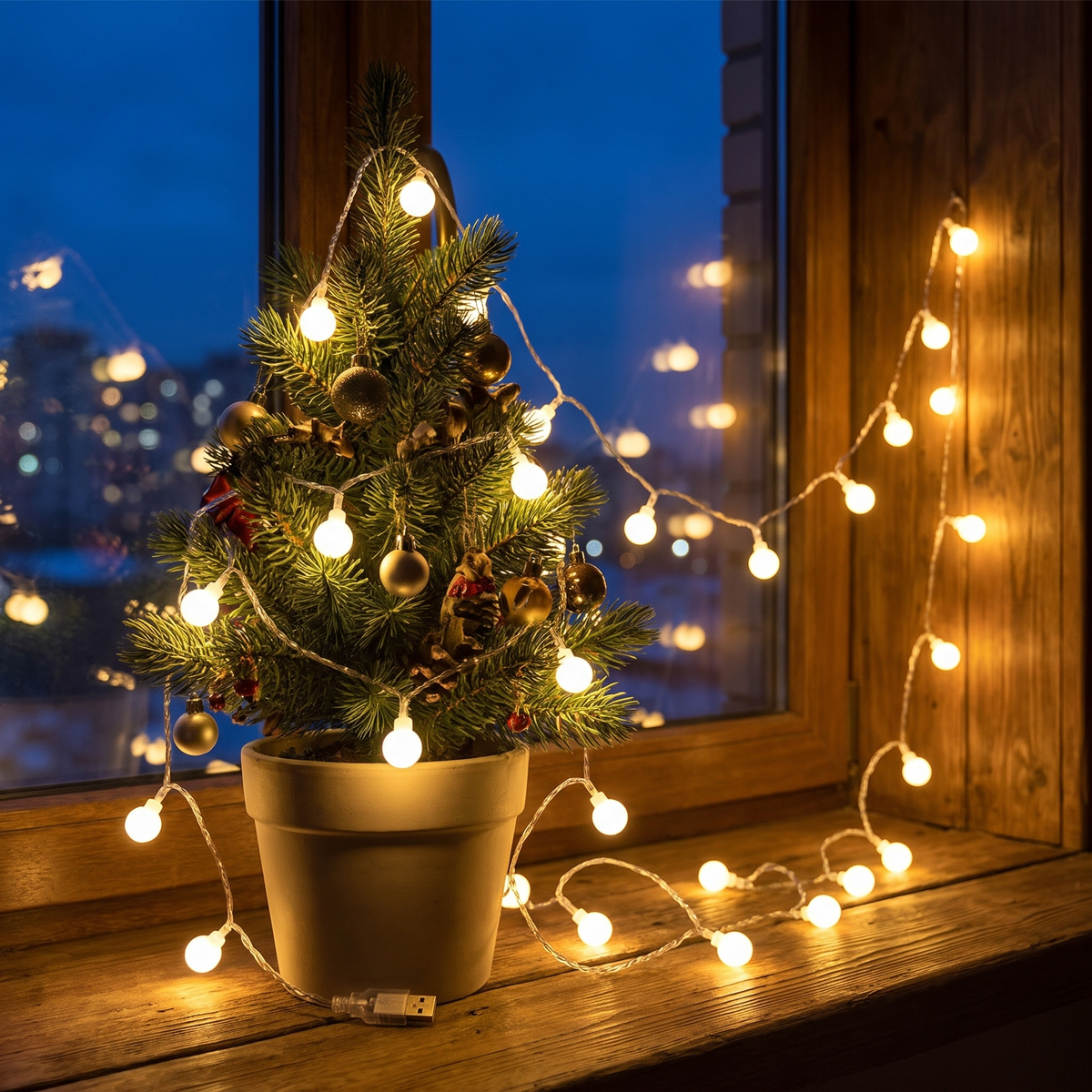 Guirlande lumineuse à petites boules USB, guirlande boules LED blanc chaud ou blanc froid