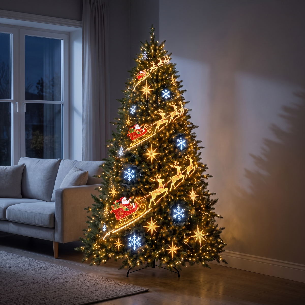 Guirlande lumineuse connectée pour sapin avec application, rideau LED pixel à motifs animés