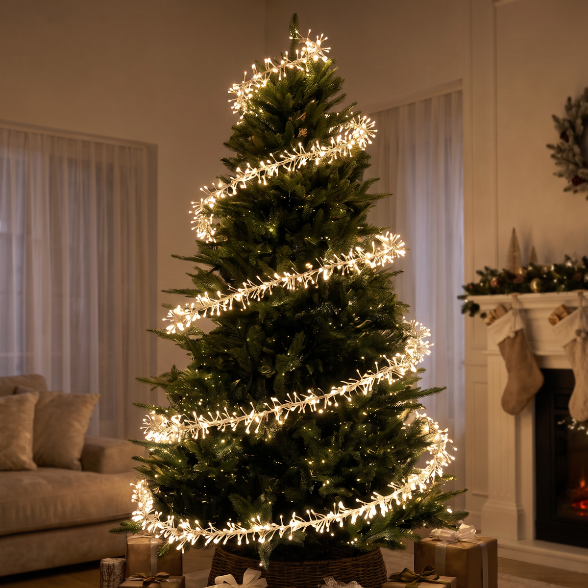 Guirlande lumineuse pour sapin de Noël 2000 LED blanc chaud, spirale flottante avec télécommande