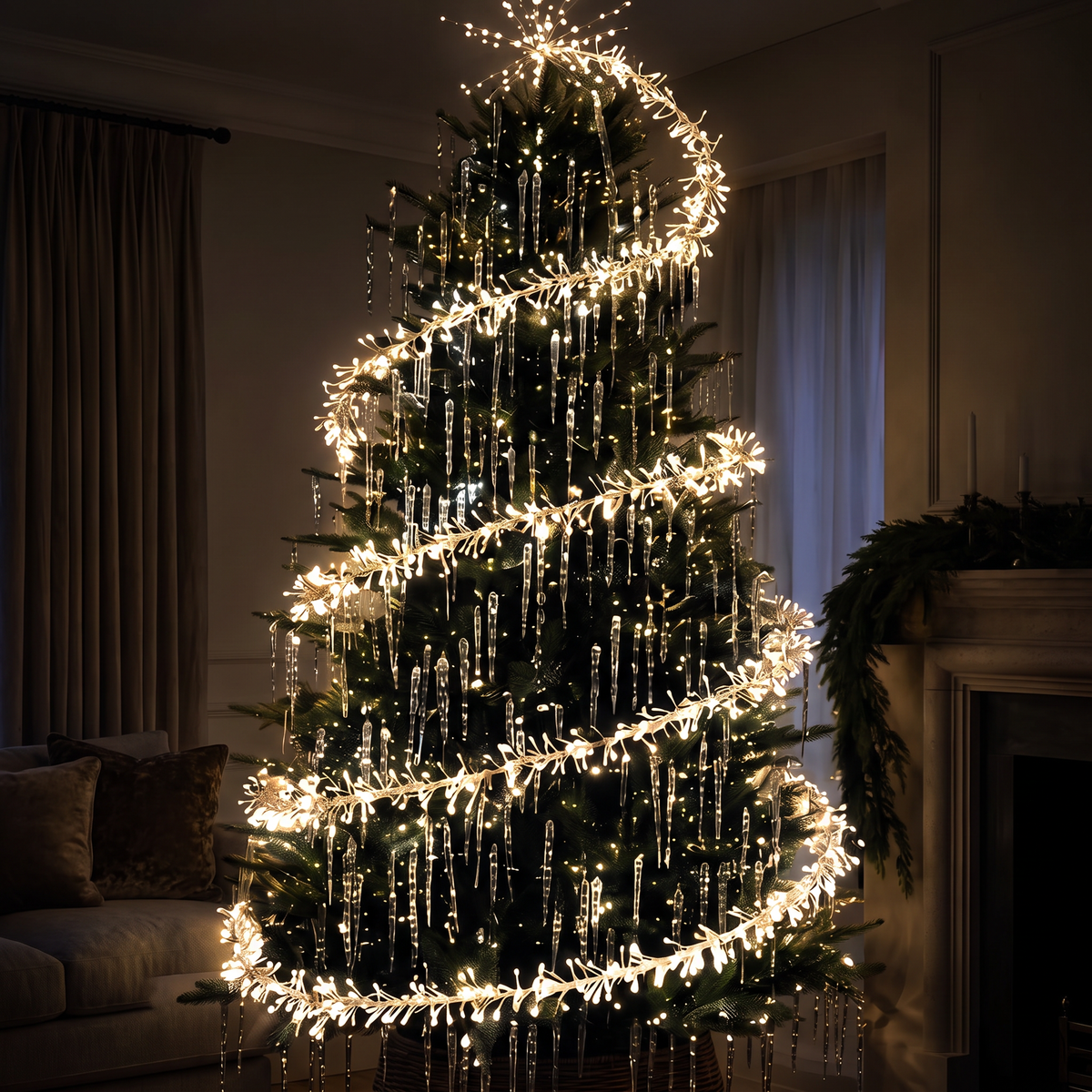 Guirlande lumineuse pour sapin de Noël 2000 LED blanc chaud, spirale flottante avec télécommande