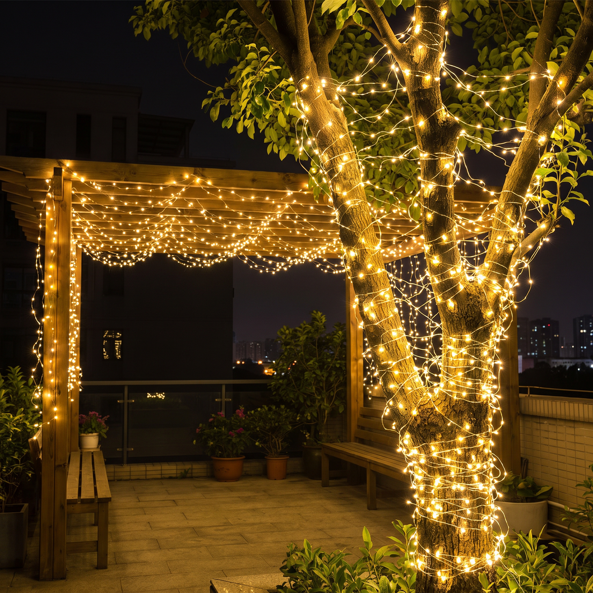 Guirlande micro LED fil argenté 50 m, 500 LED blanc chaud pour sapin avec télécommande