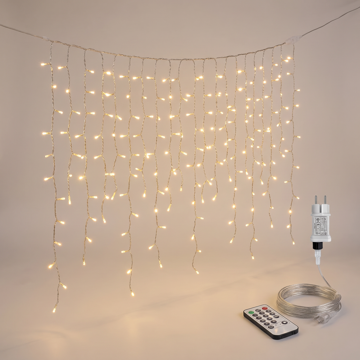 Guirlande stalactite extérieure 15 m 660 LED blanc chaud, extensible, 8 modes et minuterie