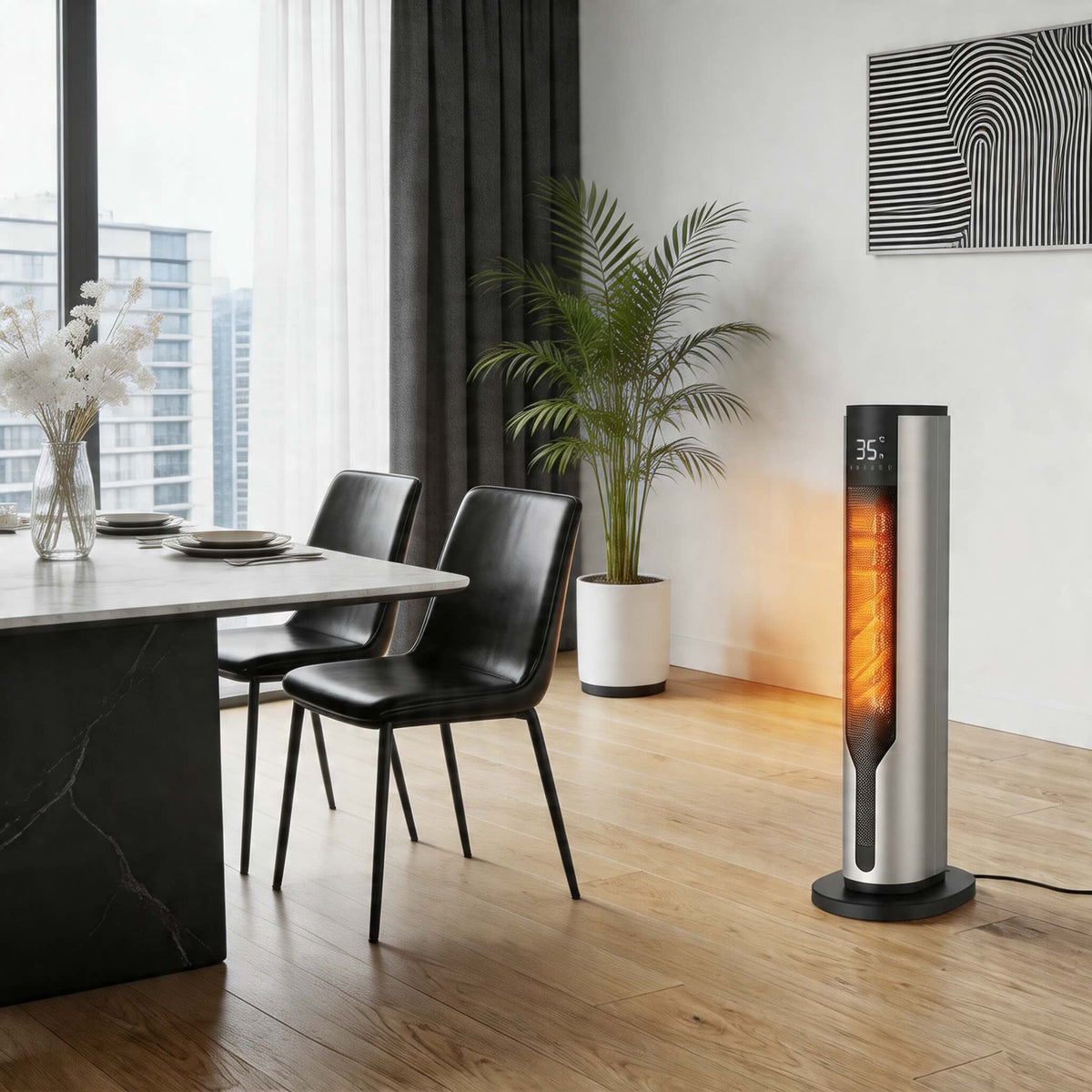 Chauffage de Sol Vertical en Céramique PTC 2000W avec Réglages Ajustables