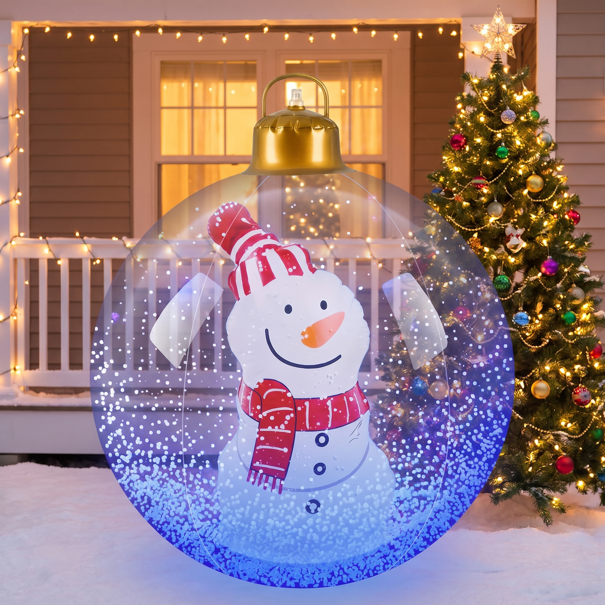 Boule de Noël lumineuse 60 cm avec LED et télécommande, déco extérieure bonhomme de neige, Père Noël, sapin ou renne