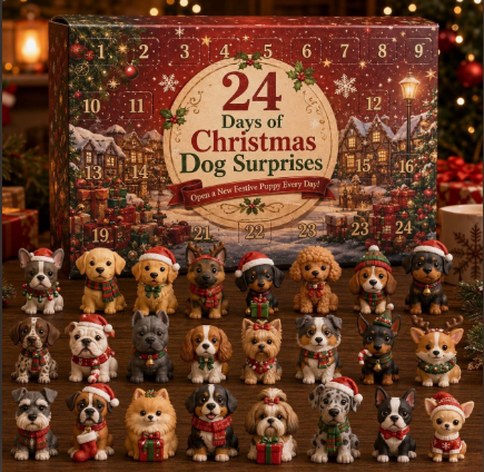 Calendrier de l'Avent chien bouledogue français, 24 décorations 2D